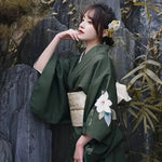 Load image into Gallery viewer, Traditional Green Kimono for Women &#39;Tanigawa&#39;
