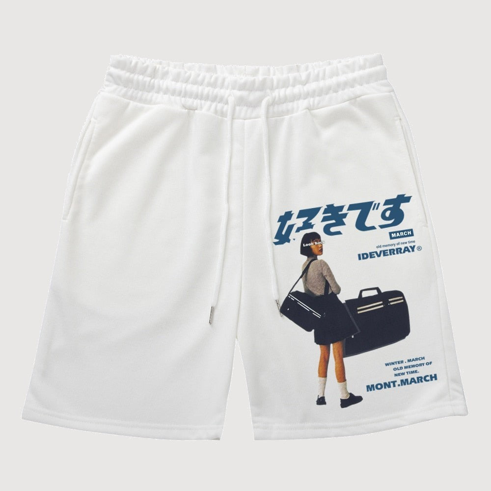 White Japanese Streetwear Shorts