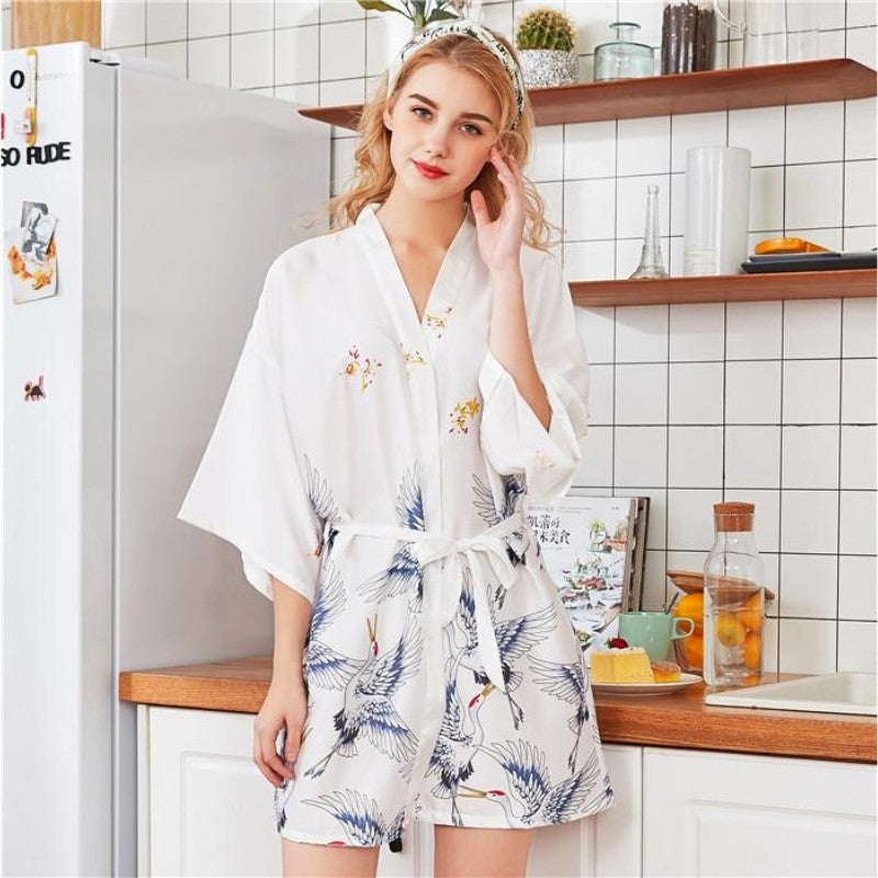 White Kimono Style Japanese Pajamas