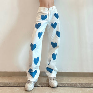 White Pants with Blue Heart Motif 'Chiba'