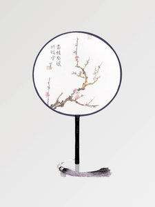 White Japanese Round Fan 'Cherry Branch'