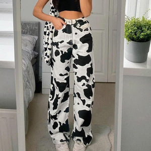 Women Cow Print Wide Leg Pants 'Oita'