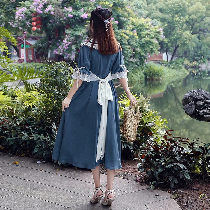 japanese street style dress Japanese Women Long Sleeve Retro Loose Dress Split Shirt Dress Casual