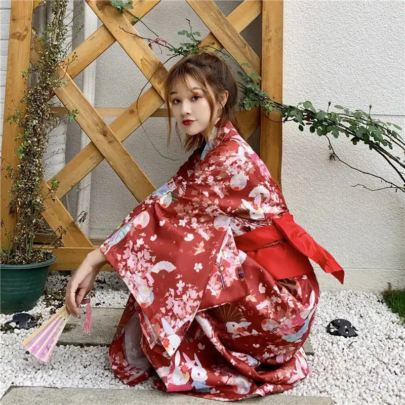 Women's Red Traditional Kimono 'Toride'