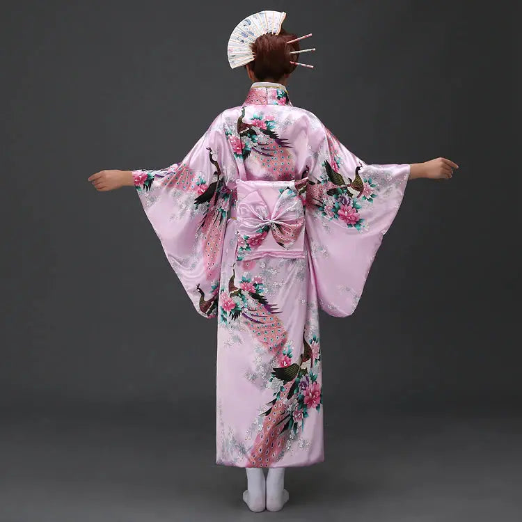 japanese silk dress Silk Kimono Dress Vintage Japanese Style Satin Gown