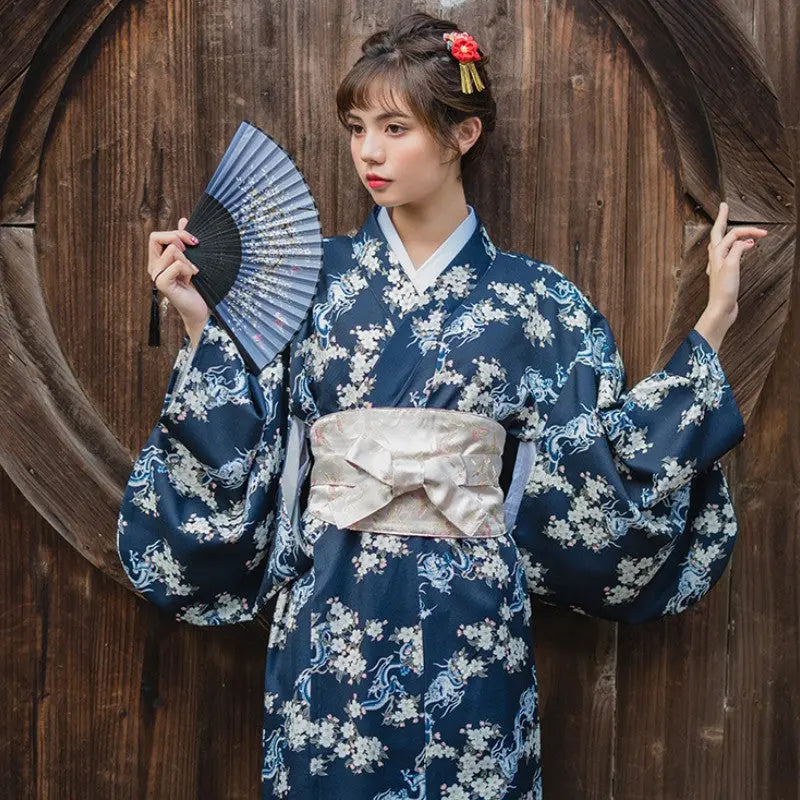 Women's Traditional Blue Kimono 'Sannosawa'