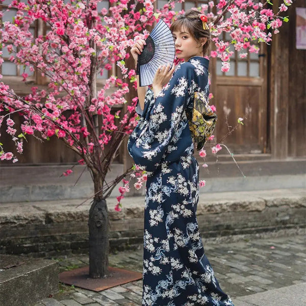 Women's Traditional Blue Kimono 'Sannosawa' My Japan Clothes Women's Traditional Blue Kimono 'Sannosawa' My Japan Clothes