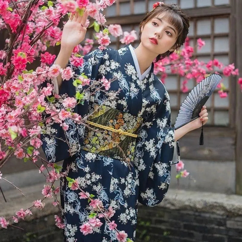 Women's Traditional Blue Kimono 'Sannosawa'