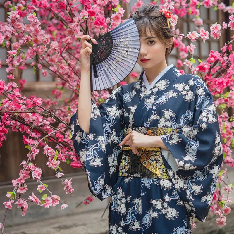 Women's Traditional Blue Kimono 'Sannosawa'