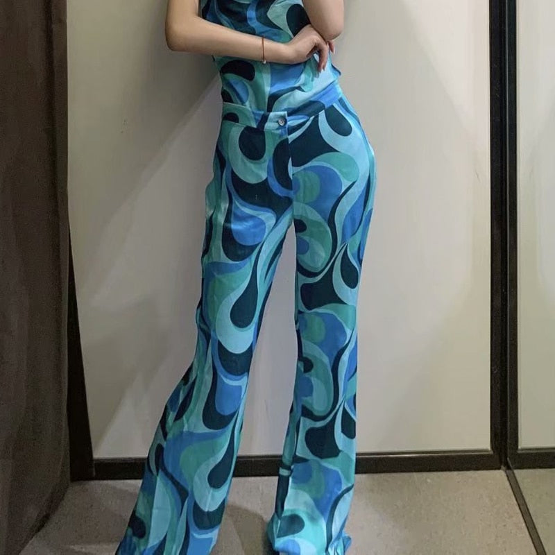 Women's Wide Leg Blue Pants 'Shizuoka'